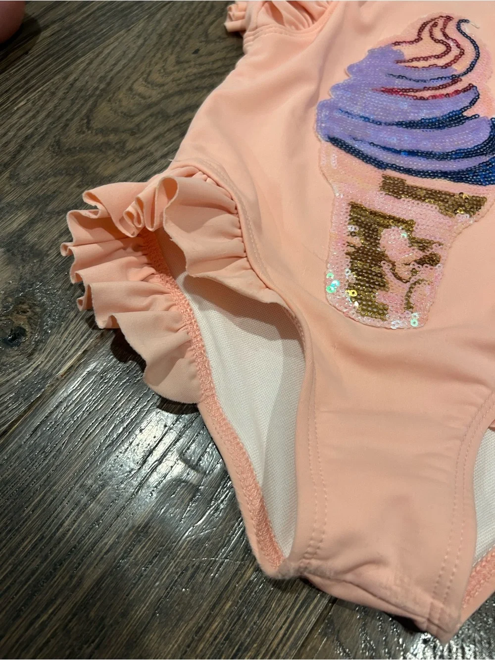 Lola + The Boys Peach Ruffle One-Piece Swimsuit with Iridescent Sequin Ice Cream